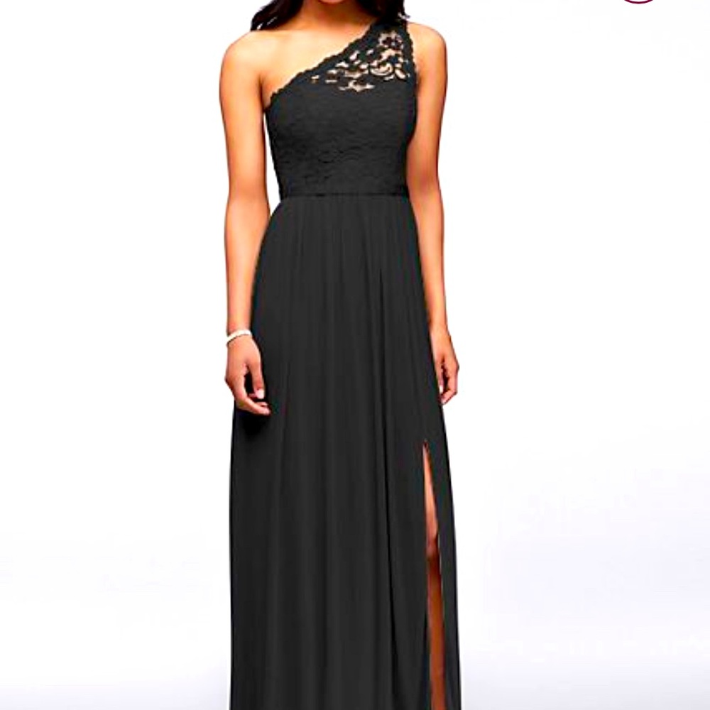 LONG ONE SHOULDER LACE BRIDESMAID DRESS
DAVIDS BRIDAL F17063